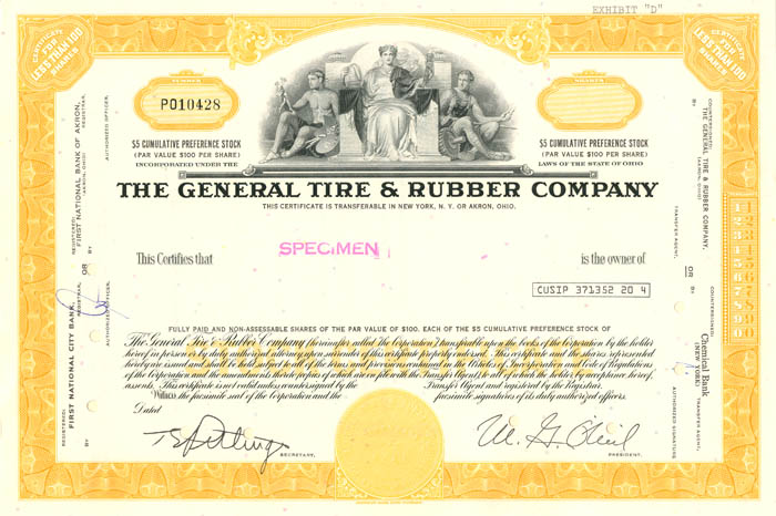 General Tire and Rubber Co. - Specimen Stock Certificate
